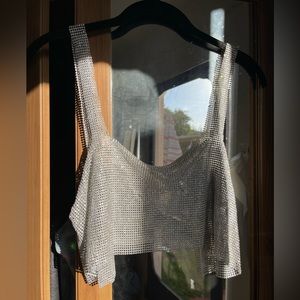 Silver rhinestone crop top S/M